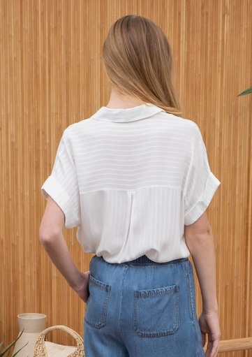 Striped Collared Split Neck Blouse