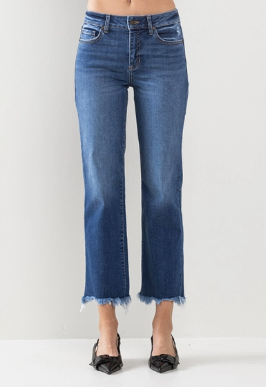 M.Rise Cropped Straight Leg Jeans with Fray Hem