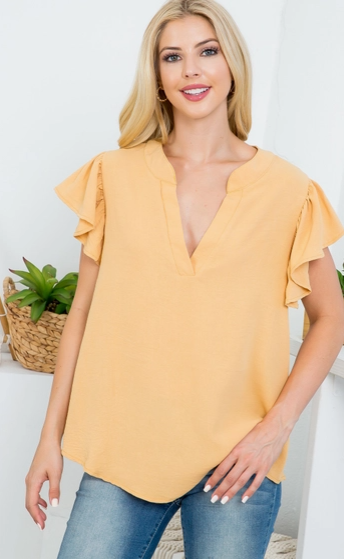 FLUTTER Sleeve Deep V-Neck Top