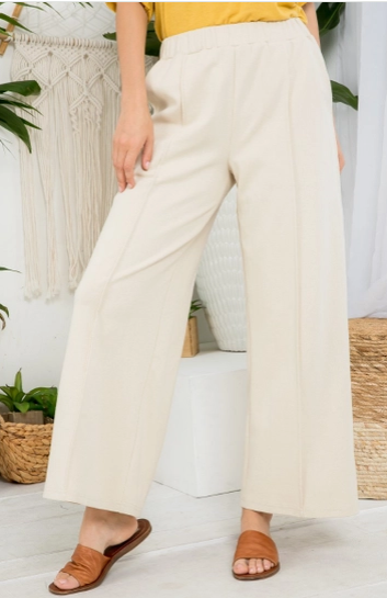 Wide Legs Elastic Waist Relaxed Pants- Gb