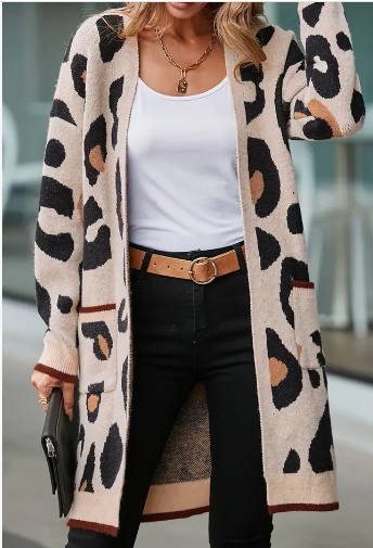 Leopard Animal Print Open Midi Cardigan