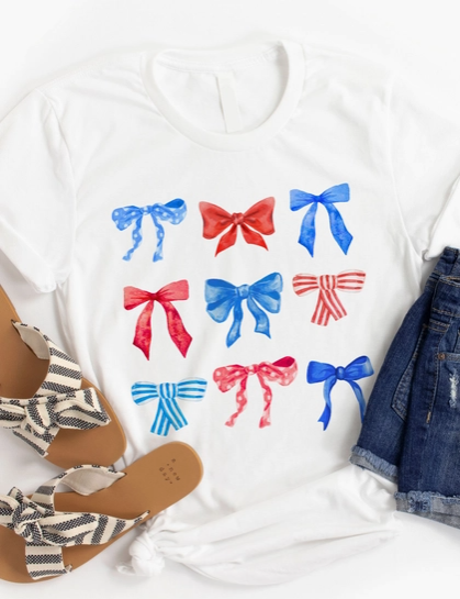 Red Blue Patriotic Bow Coquette Graphic Tee