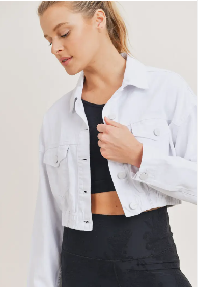 Cropped Denim Jacket with Ribbed Hem