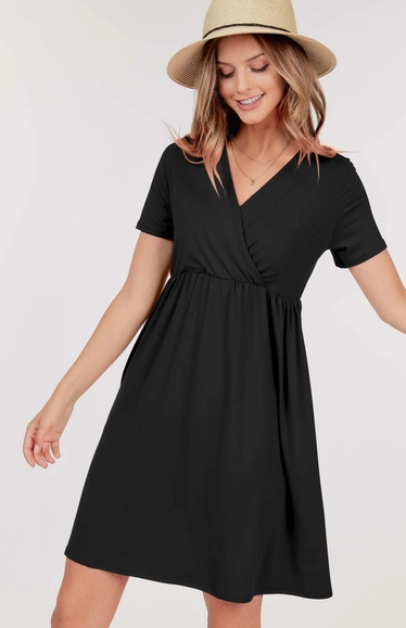 Short Sleeve Dress with Empire Waistline Pockets