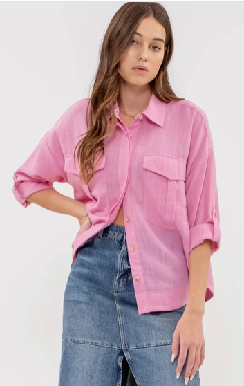 Roll-Up Tab Sleeve Button Up Top