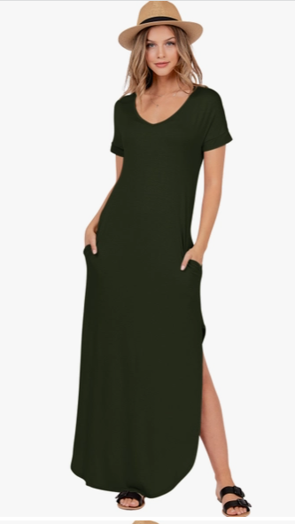 Short Sleeve Scoop Neck Maxi Dress with Side Slits