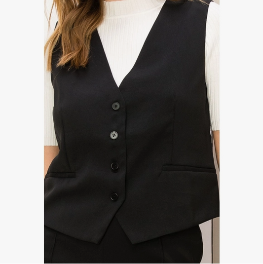 Play It Right Tailored Vest with Buttons