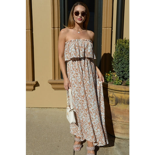 Floral Ruffle Off-Shoulder Woven Maxi Dress