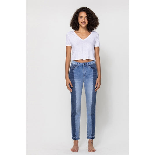 High Rise Crop Slim Straight With Contrast