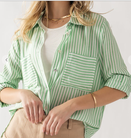 GREEN STRIPE BUTTON DOWN SHIRT