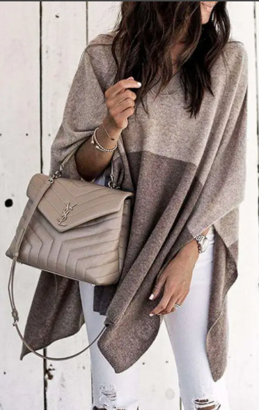 Poncho Contrast Knitted