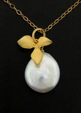 Gold Coin Pearl Orchid Necklace