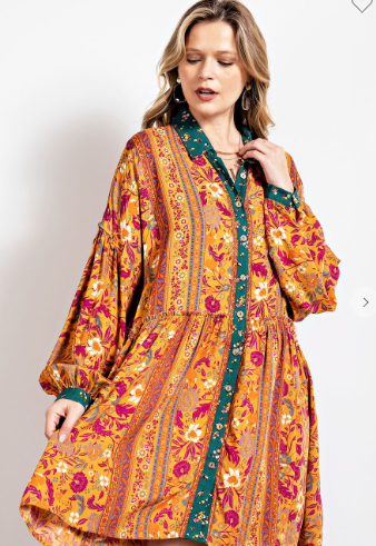 MIXED PRINT SHIRT DRESS