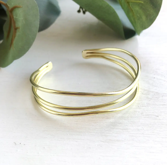 Layered Waves Cuff - Gold