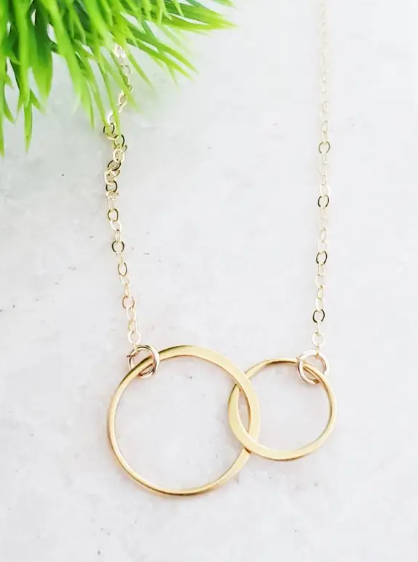 Gold Two Intertwined Circle Necklace