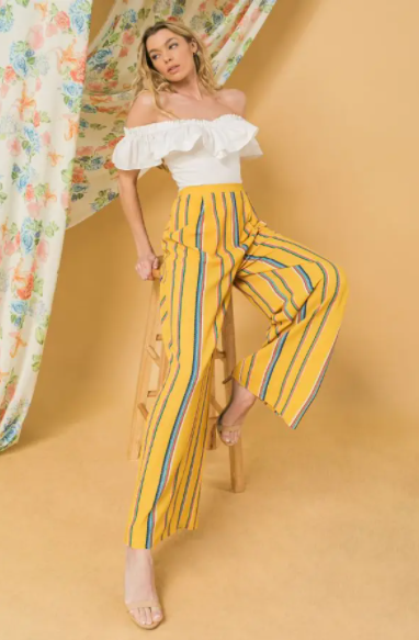 STRIPED WIDE LEG PANTS