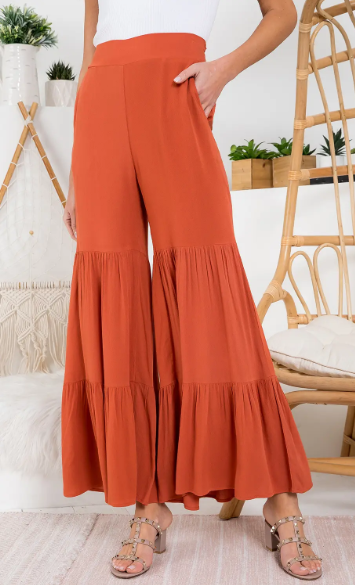 Tiered Ruffle High Waisted Wide-leg Pants